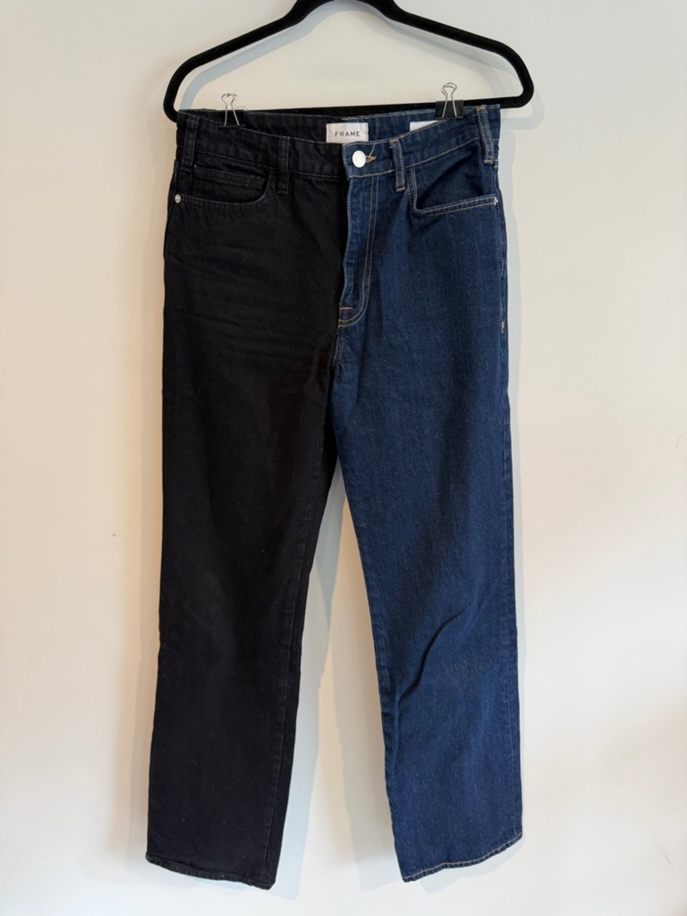 FRAME Le Jane Denim Women’s Two-Tone Straight Jeans — Black & Dark Blue